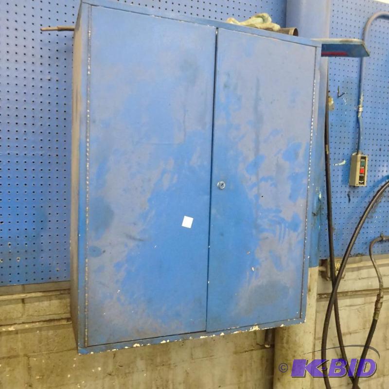 lot 105 image: 2 Door Metal Cabinet Mounted on Wall. Bring T...
