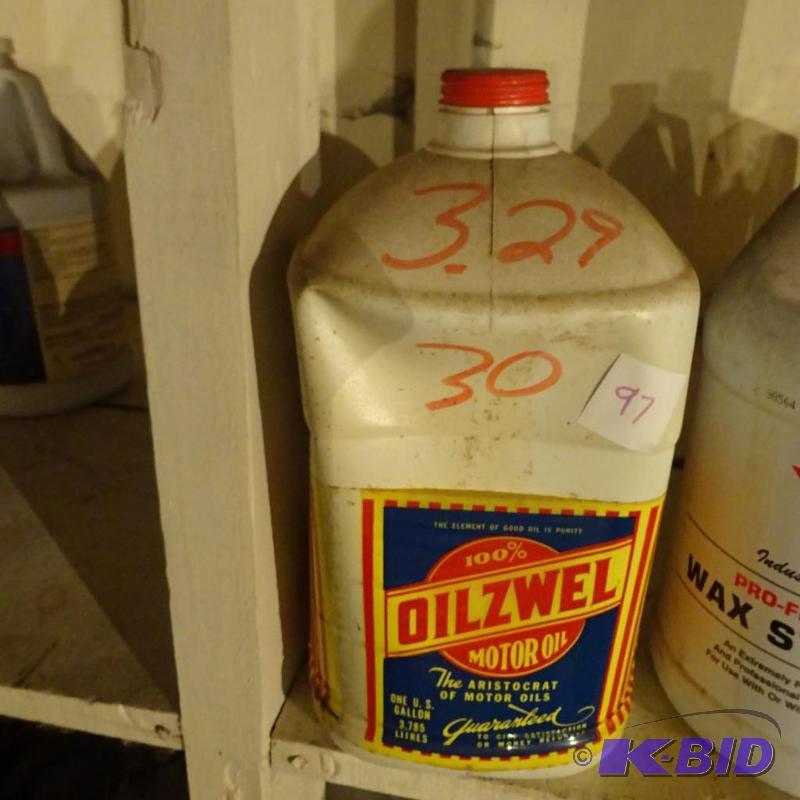 lot 97 image: Oilzwel Motor Oil Cap on Bottle says 30 SAE...