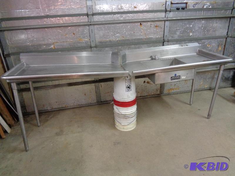 lot 14 image: Stainless Steel Dishwashing Tables. Two Sides with sink.