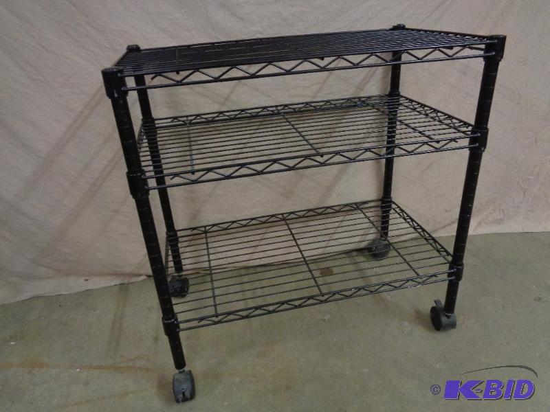 lot 30 image: 3 Tier Metro Style Shelf on casters.