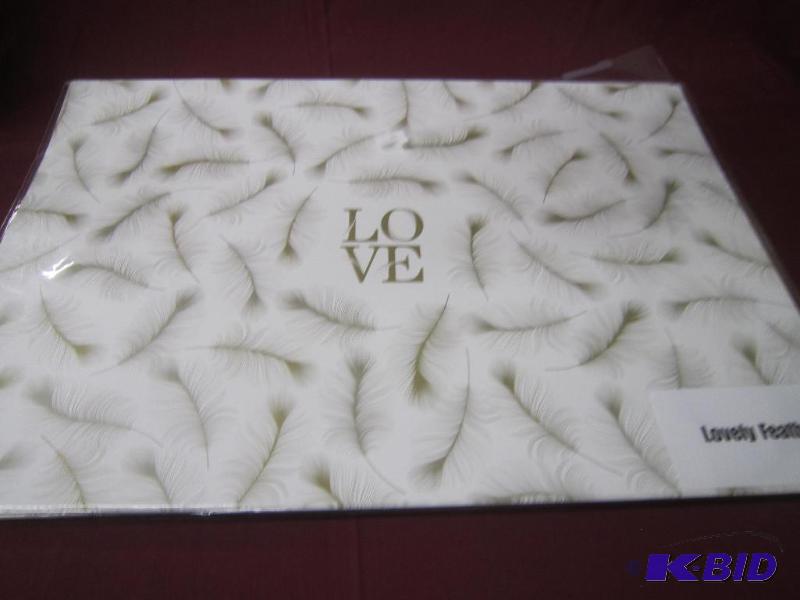 Paper Placemats - Tan with Lines on one side and on the other Love with Feathers