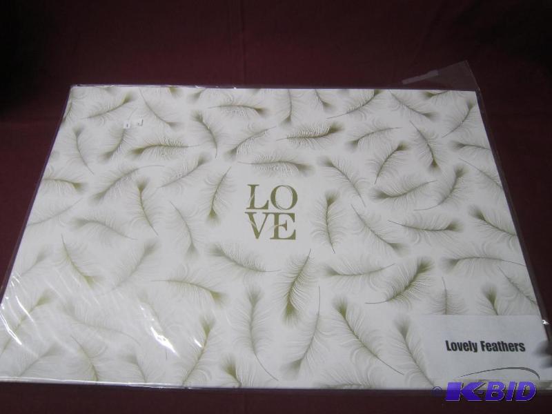 Paper Placemats - Tan with Lines on one side and on the other Love with Feathers