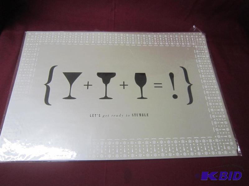 Paper Placemats - Lets get ready to Stumble with wine glasses and other side is black with Shoes