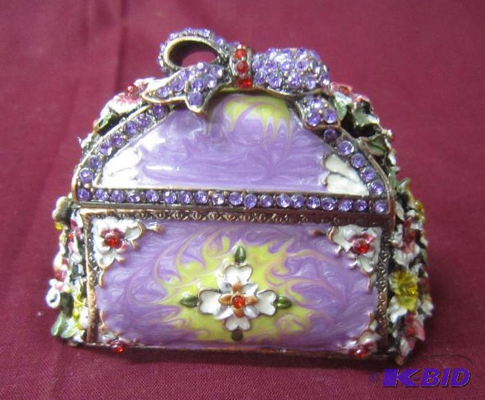 NEW  Jeweled Hinged Box Purple Purse