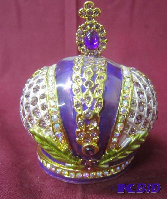 NEW  Jeweled Hinged Box Purple Crown
