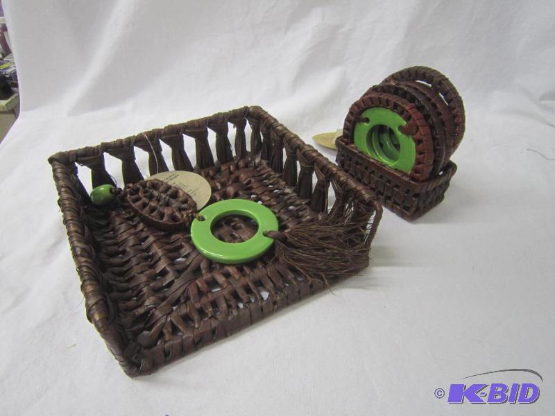 1 - Set of Coasters with Matching Napkin Holder with Weight