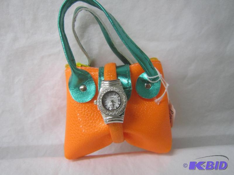 Orange and Green Watch and Bag