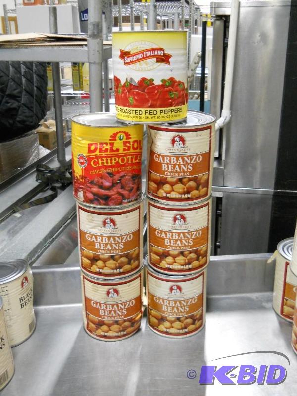 5 #10 Cans of Garbanzo Beans, 1 #10 Can of Red Pepper and 1 #10 Can of Chipotle Peppers.