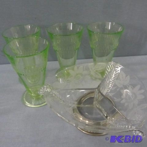 lot 31 image: Green Depression Glass