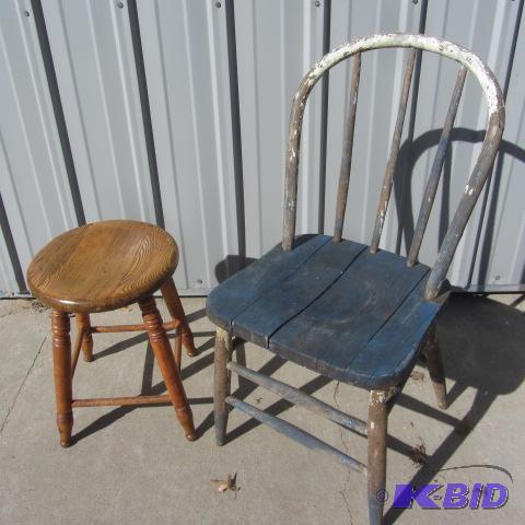 lot 69 image: Antique Chair & Stool
