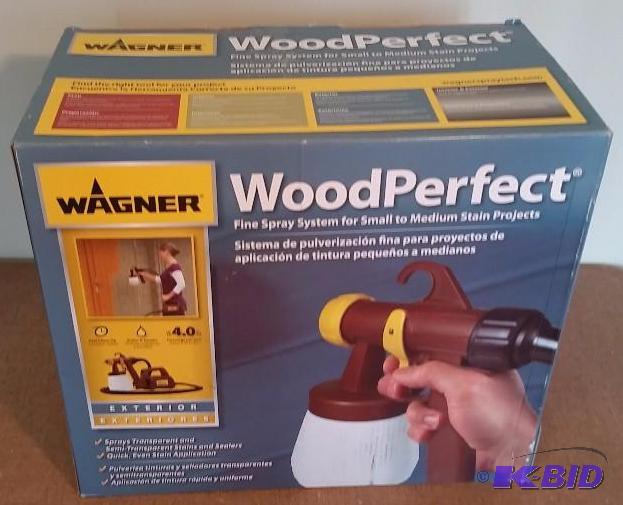 lot 14 image: Wagner WoodPerfect HVLP Stain Sprayer.  New in Box Customer Return.  Powers on and Tested wwater.