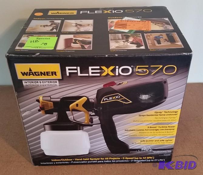 lot 18 image: Wagner Flexio 570 HVLP Paint Sprayer.  Used Customer Return.  In Box.  Tested wwater powers on.