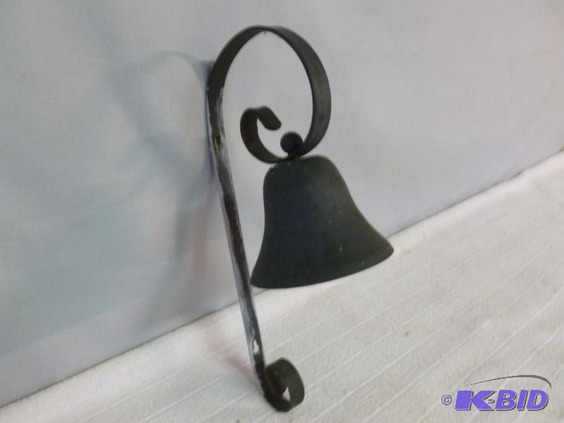 lot 28 image: Vintage wrought iron wall mount bell, measure...