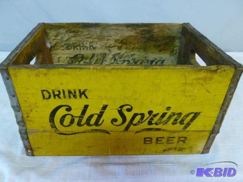 lot 31 image: Vintage Drink Cold Spring wooden beer case th...