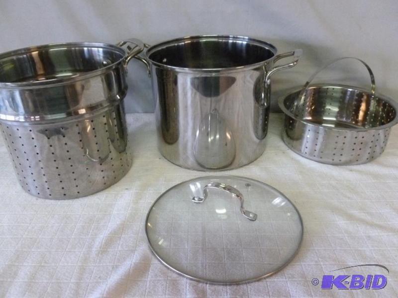 lot 75 image: Large Denmark stainless steel pasta kettle, w...