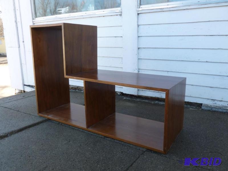 lot 9 image: Custom made two tiered solid walnut end table...