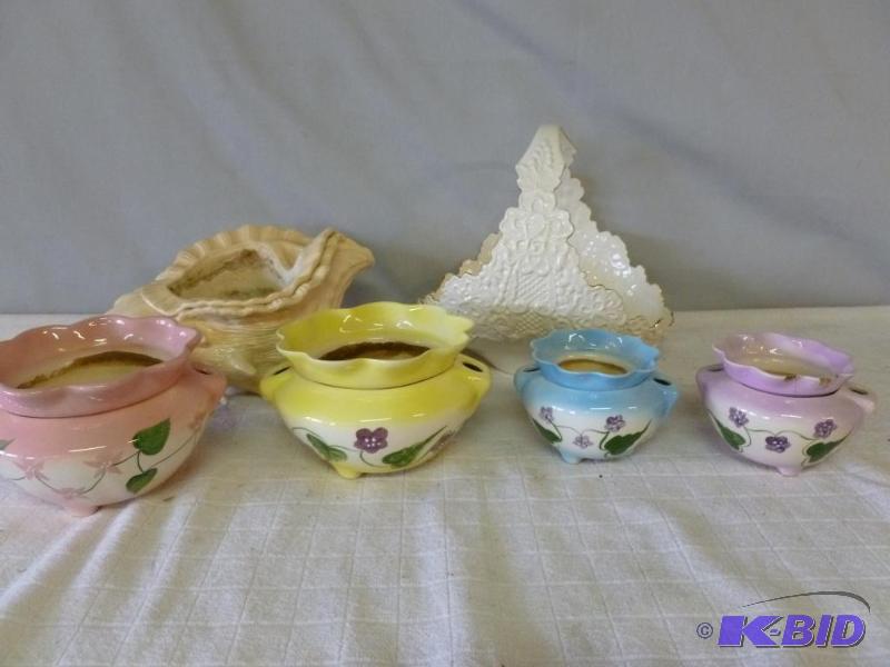 lot 97 image: Lot of custom made hand painted ceramic flowe...
