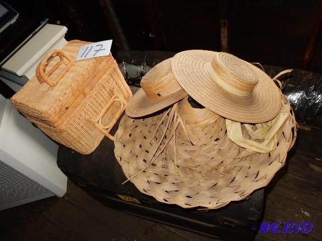 Misc Staw Hats and a nice Wicker Basket