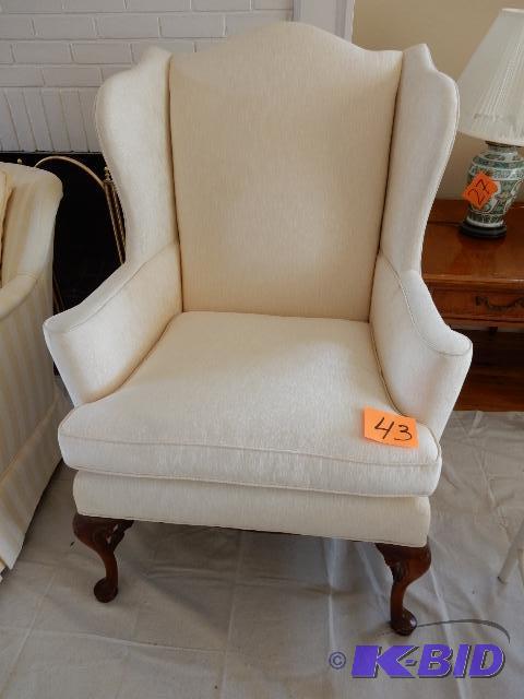 Beautiful High Back Wing Chair with wood legsbase..