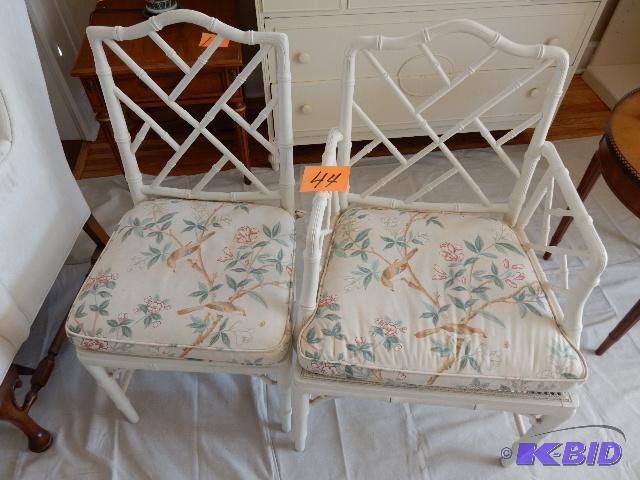 2 Painted Rattan Side Chairs