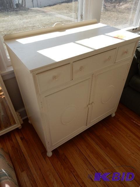 Painted Mahogany ChestBuffet..  With Mirror.. Mirror is Wood and Plaster Cast Bird dcor