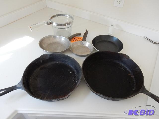 Griswold Frying Pans, Wearever, Pyrex cooking pan