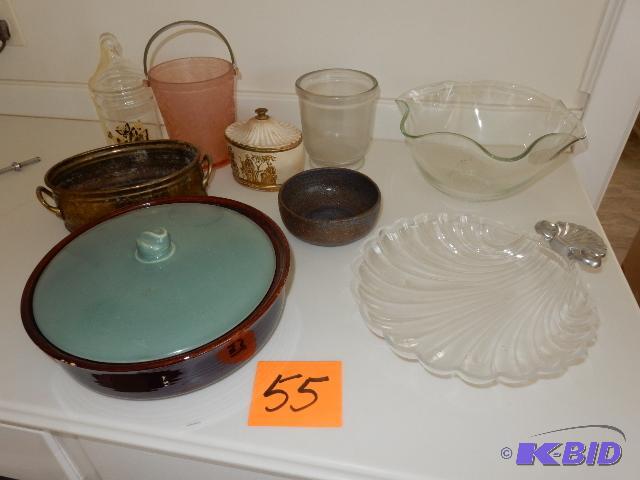 Miscellaneous glassware as pictured. Copper vessel