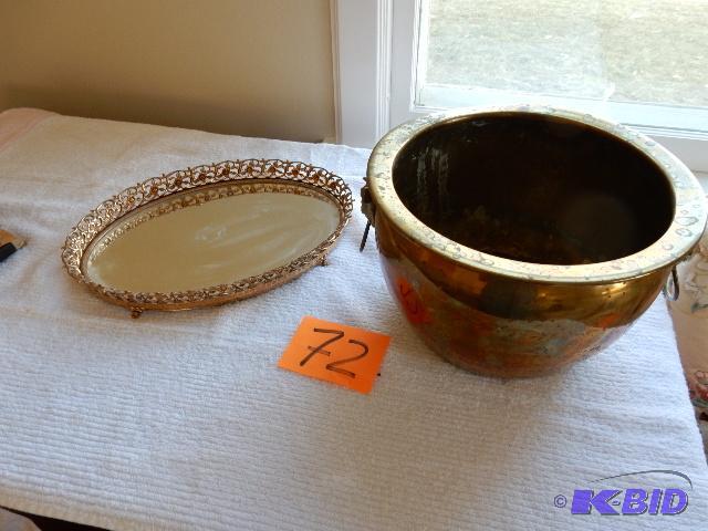 Brass Pot and Brass Mirrored dresser tray