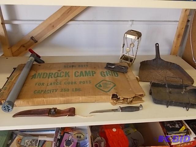 Knife With Sheath, Bilge Pump, Camp Grate, Du...