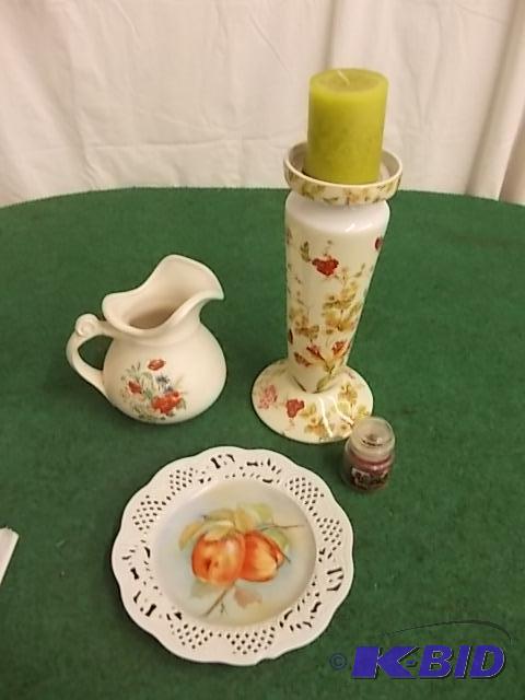Floral Candle Stand, Pitcher, Filigree Plate...