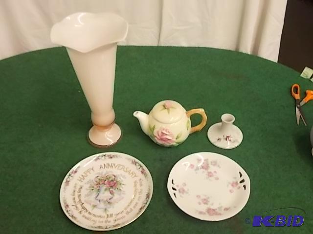 Large Pink Glass Vase, Anniversary Plate, Tea...
