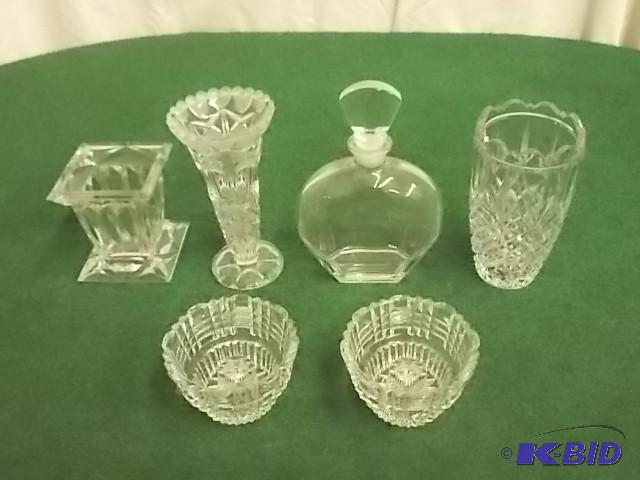 Assorted Crystal Vases, Decanter, Candle Hold...