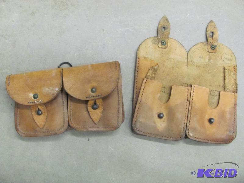 Two (2) French Military Leather Pouches. Each...