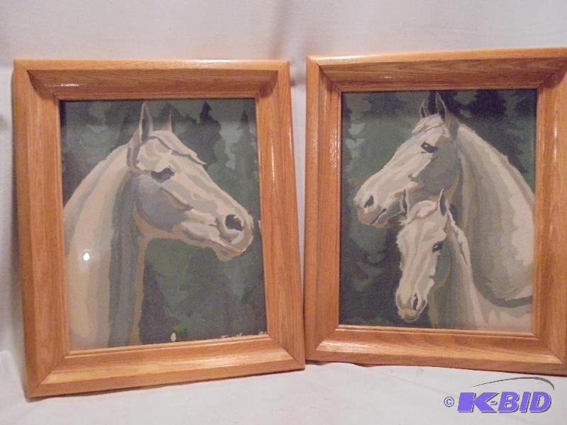 lot 108 image: Pair of hand painted and framed horse art....