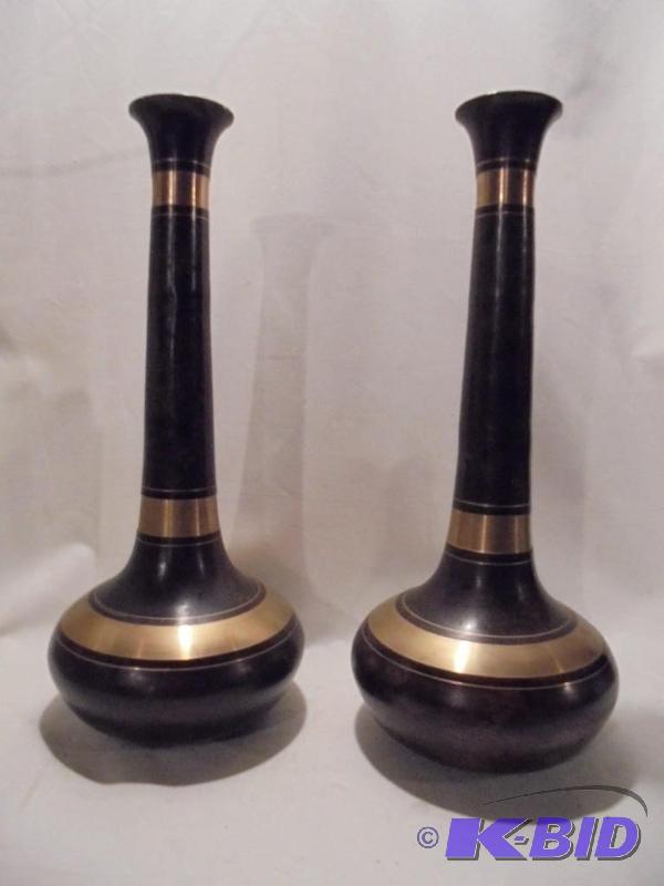 lot 114 image: Pair of 15 inch metal vase home decor....