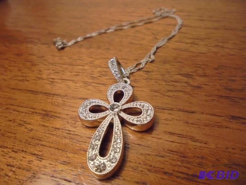 lot 12 image: Sterling Silver chain and large cross with st...