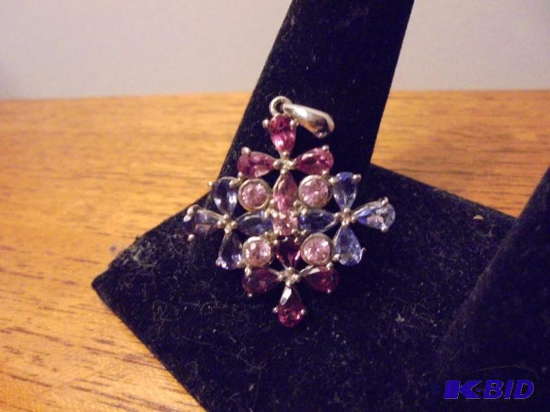 lot 18 image: .925 Sterling Silver multi colored stone pend...
