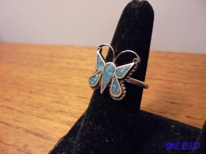 lot 23 image: Vintage Sterling Silver and turquoise butterf...