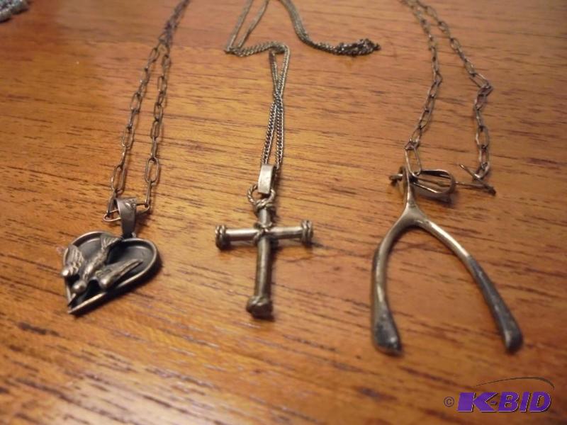 lot 26 image: Lot of (3) Sterling Silver necklaces.  ...