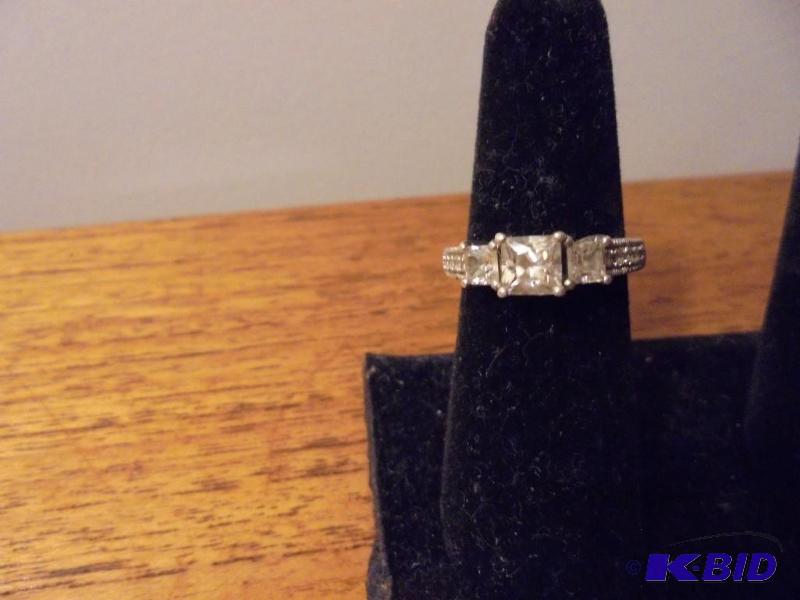 lot 3 image: Sterling Silver (3) stone engagement style ri...