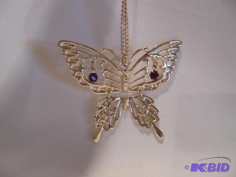 lot 46 image: Large 3.5 inch butterfly pendant necklace. &n...