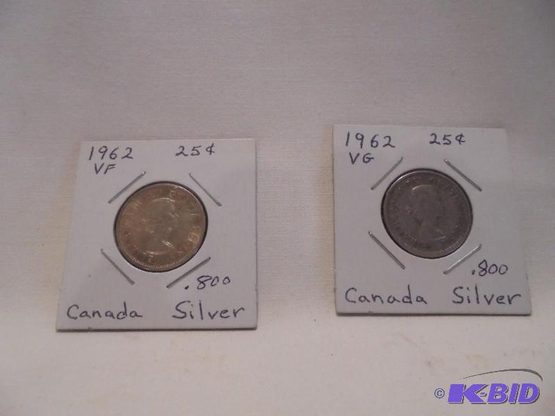 lot 60 image: Lot of (2) Canadian .800 Silver Quarters. &nb...