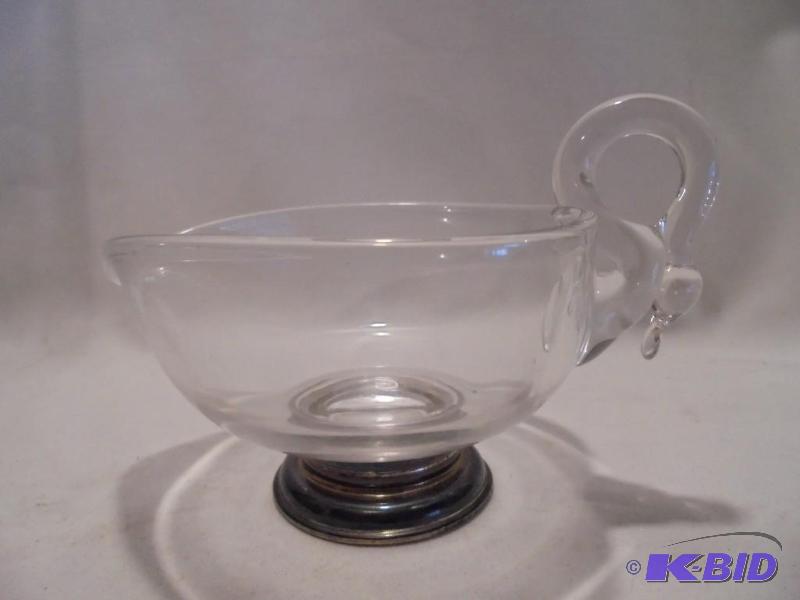 lot 63 image: Antique Sterling Silver base blown glass swan...