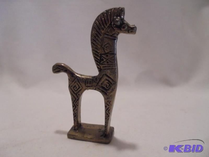 lot 65 image: 3 inch solid Brass horse figurine, unknown ag...