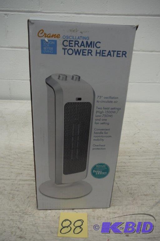 lot 88 image: Crane USA EE-7588W Crane Ceramic Tower Heater, White, 19 Inch