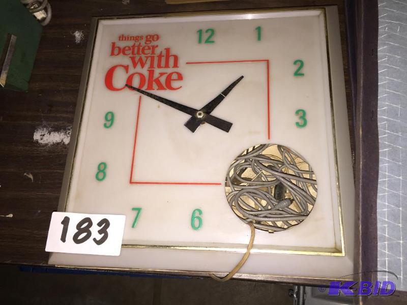 lot 183 image: Vintage Coke bar clock....