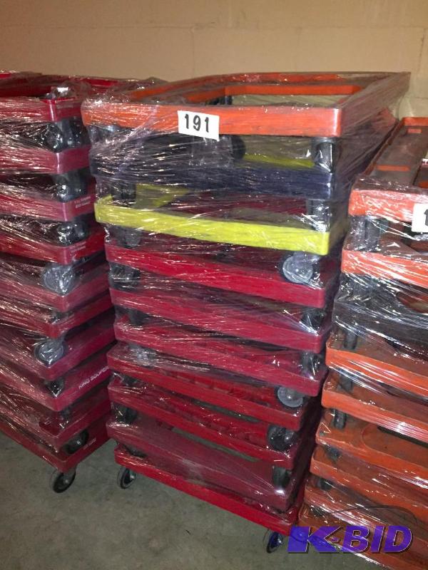 lot 191 image: Lot of 10 plastic rolling cart units. Many us...