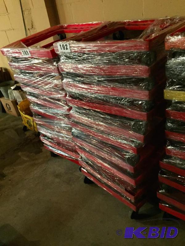 lot 192 image: Lot of 10 plastic rolling cart units. Many us...