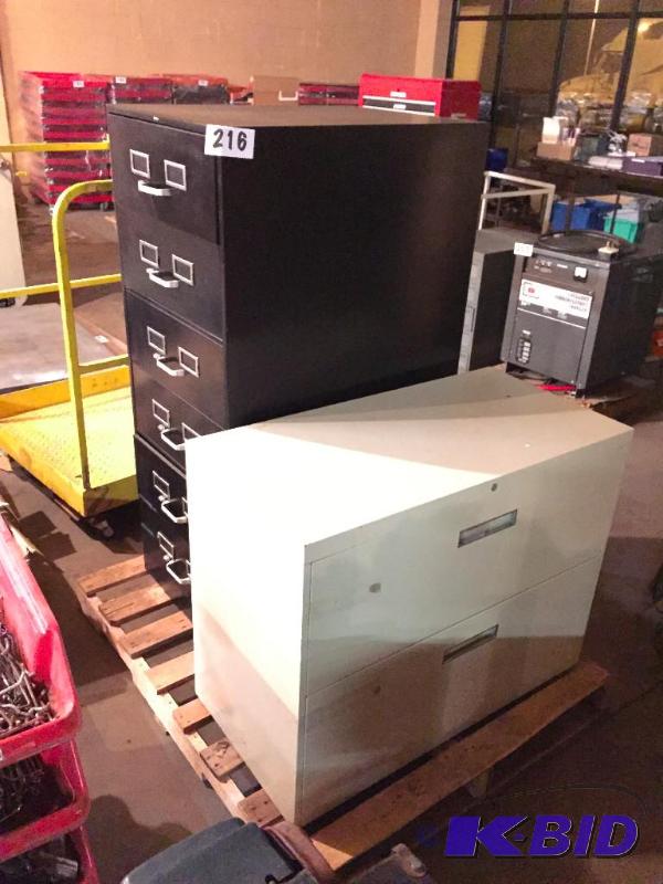 lot 216 image: 2 file cabinets, one upright and one lateral....