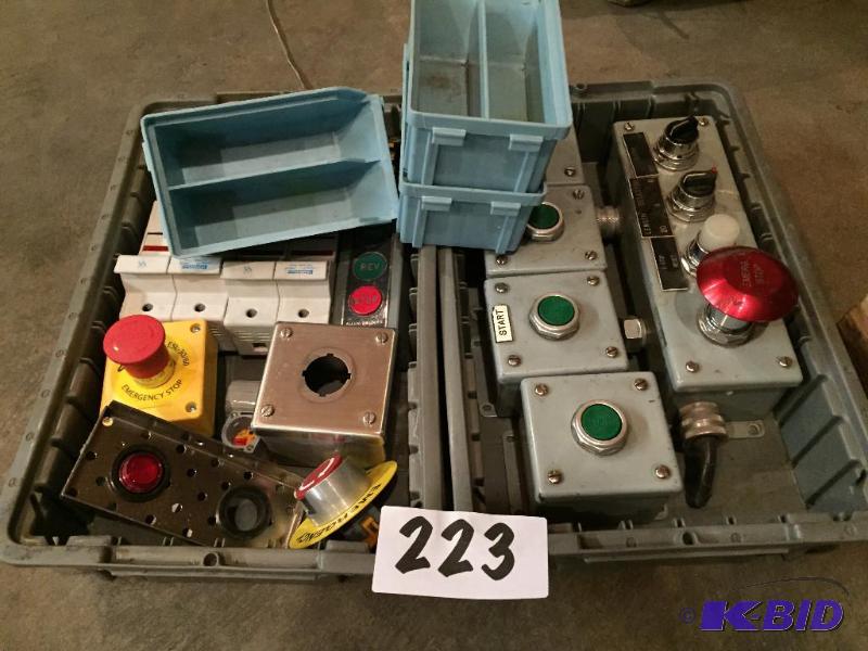 lot 223 image: 2 bins of misc. electrical and switches....